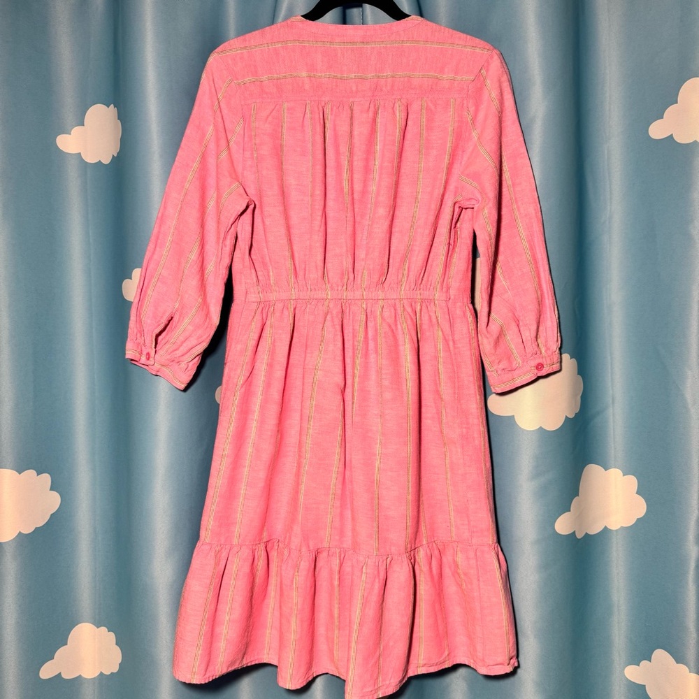 Old Navy Pink Striped Linen Blend Button Front Midi Peasant Dress M summer dress - Picture 6 of 9